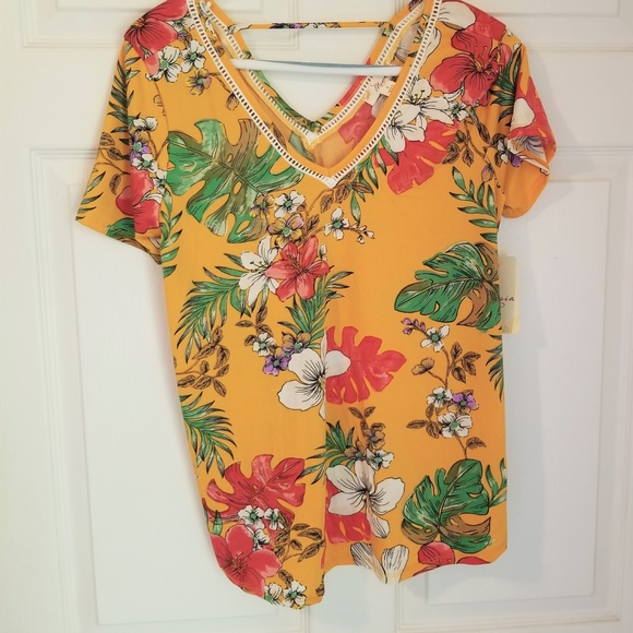 Misia Top NWT Size Small Yellow Multicolored Flora - Picture 2 of 6